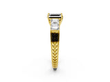Yellow gold Fancy Black Asscher Cut Solitaire Princess Side Stone Engraved Band Prong Setting Ring_2