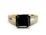 Yellow gold Fancy Black Asscher Cut Solitaire Split Shank Pavé Diamond Engagement Ring