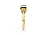 Yellow gold Fancy Black Asscher Cut Solitaire Split Shank Pave Diamond Engagement Ring with Four-Prong Setting_2