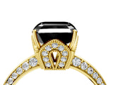 Yellow gold Fancy Black Asscher Cut Solitaire Split Shank Pave Diamond Engagement Ring with Four-Prong Setting_4
