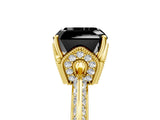 Yellow gold Fancy Black Asscher Cut Solitaire Split Shank Pave Diamond Engagement Ring with Four-Prong Setting_5