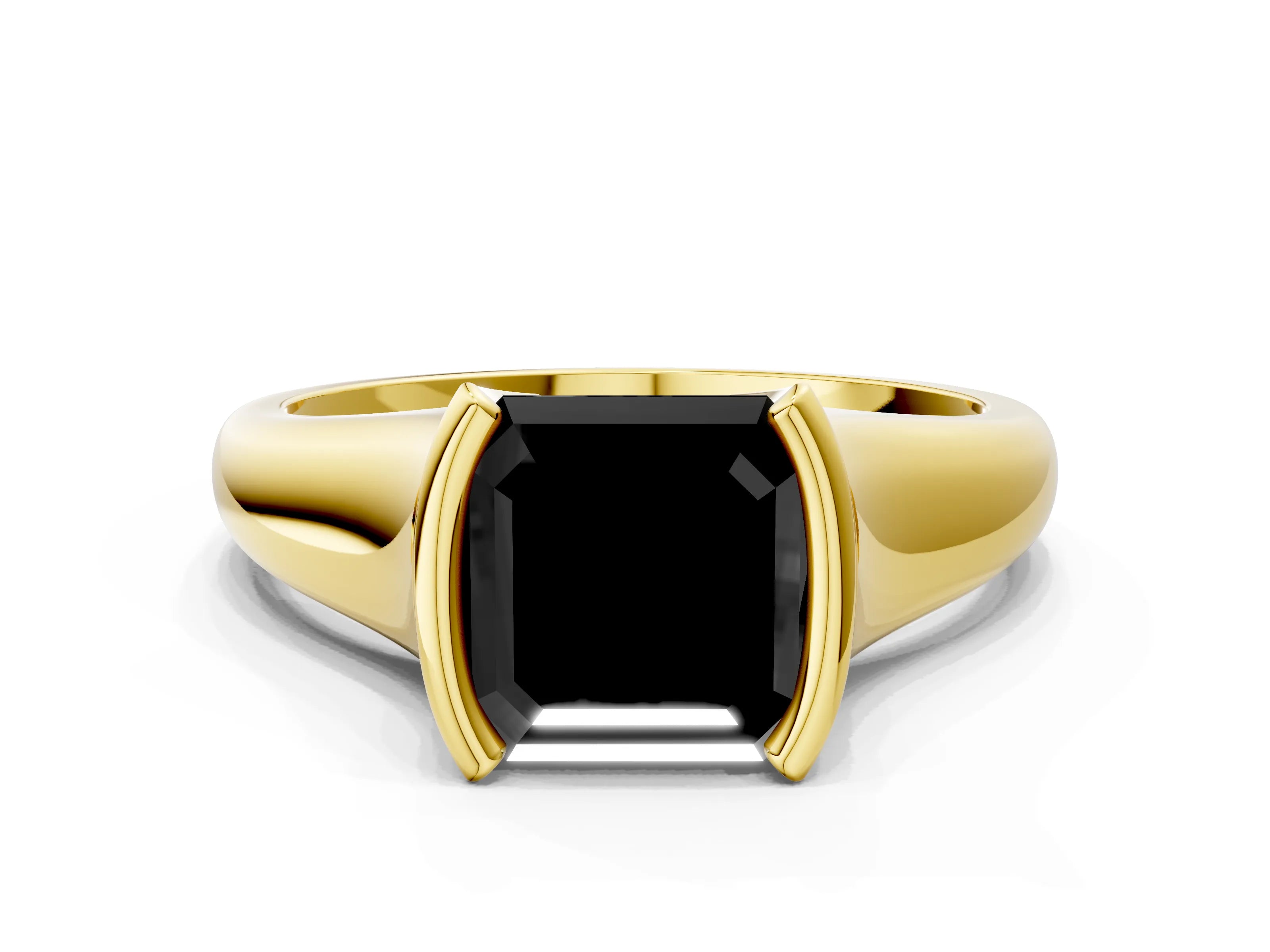 Yellow gold Fancy Black Asscher Cut Solitaire Tension Set Diamond Ring with Split Shank Band