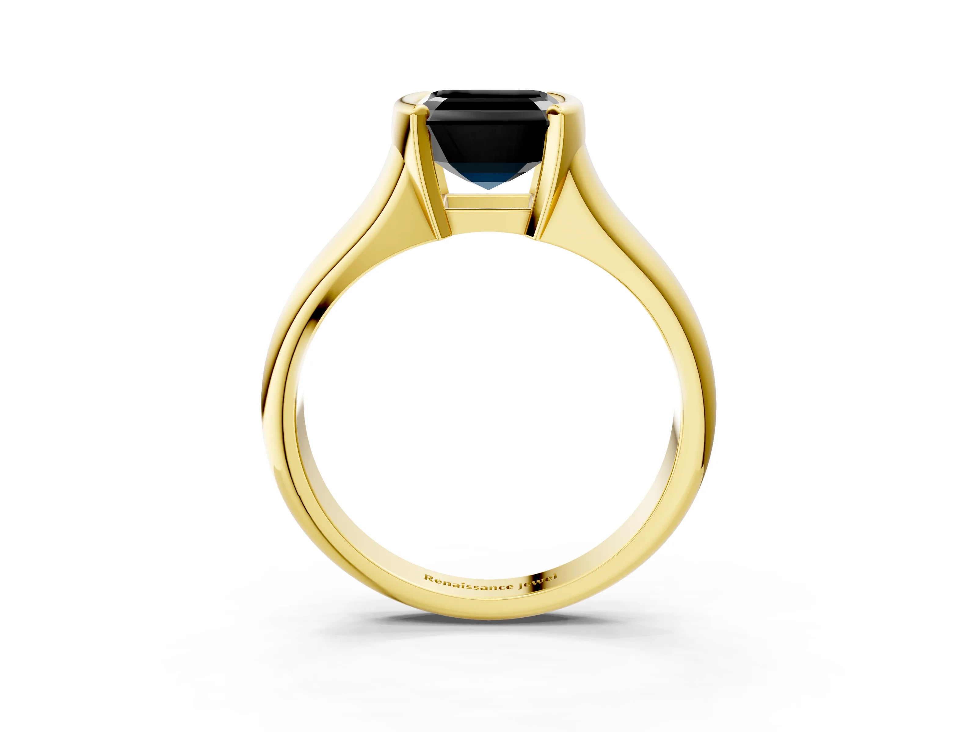 Yellow gold Fancy Black Asscher Cut Solitaire Tension Set Diamond Ring with Split Shank Band_3