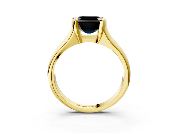 Yellow Gold Asscher Cut Tension Style Solitaire Engagement Ring Setting for Black Center