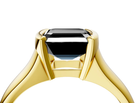 Yellow gold Fancy Black Asscher Cut Solitaire Tension Set Diamond Ring with Split Shank Band_4
