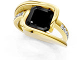 Yellow gold Fancy Black Asscher Cut Solitaire Tension-Set Diamond Split Shank Ring_1