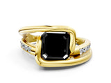 Yellow gold Fancy Black Asscher Cut Solitaire Tension-Set Diamond Split Shank Ring_6