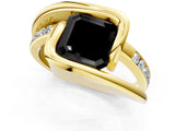 Yellow gold Fancy Black Asscher Cut Solitaire Tension-Set Diamond Split Shank Ring_7