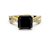 Yellow gold Fancy Black Asscher Cut Solitaire Twist Pave Diamond Engagement Ring with Prong Setting