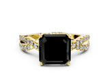 Yellow gold Fancy Black Asscher Cut Solitaire Twist Pave Diamond Engagement Ring with Prong Setting_24
