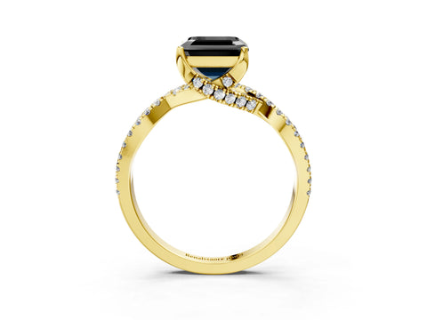 Yellow gold Fancy Black Asscher Cut Solitaire Twist Pave Diamond Engagement Ring with Prong Setting_27