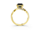 Yellow gold Fancy Black Asscher Cut Solitaire Twist Pave Diamond Engagement Ring with Prong Setting_3