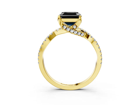 Yellow gold Fancy Black Asscher Cut Solitaire Twist Pave Diamond Engagement Ring with Prong Setting_3