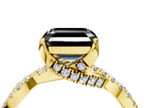 Yellow gold Fancy Black Asscher Cut Solitaire Twist Pave Diamond Engagement Ring with Prong Setting_4