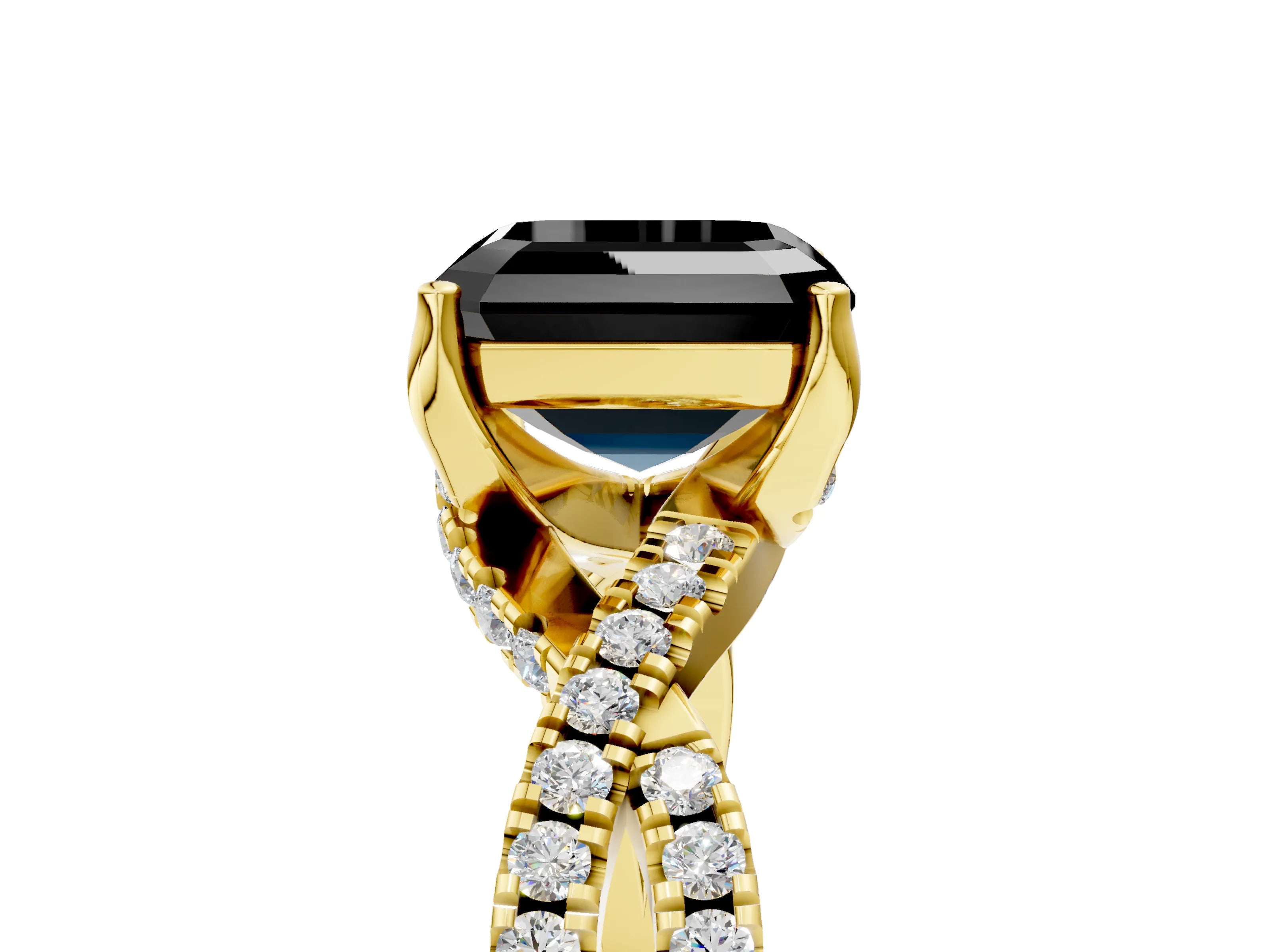 Yellow gold Fancy Black Asscher Cut Solitaire Twist Pave Diamond Engagement Ring with Prong Setting_5