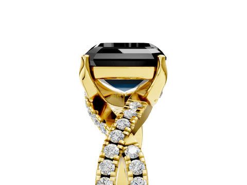Yellow gold Fancy Black Asscher Cut Solitaire Twist Pave Diamond Engagement Ring with Prong Setting_5