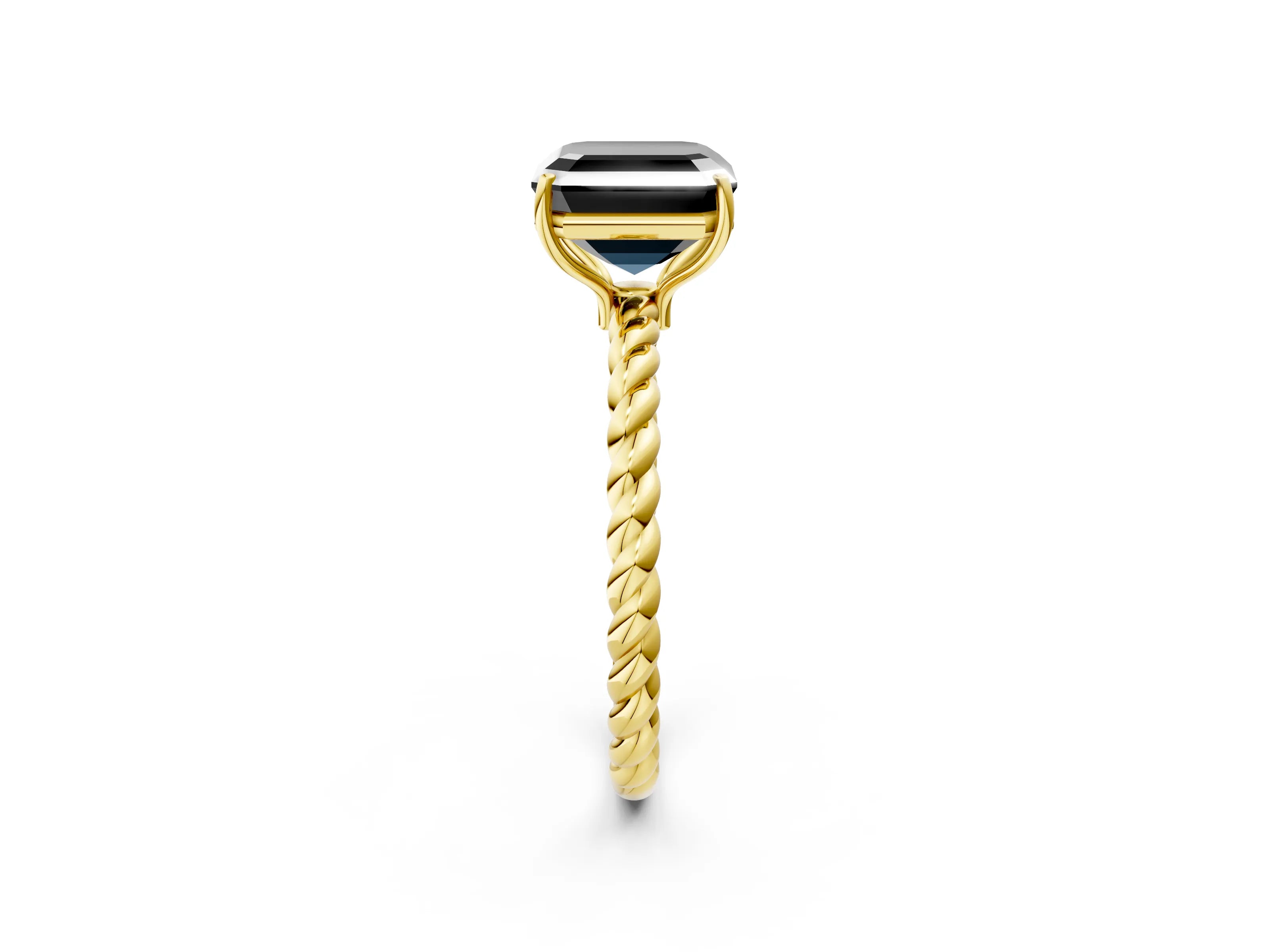 Yellow gold Fancy Black Asscher Cut Solitaire Twisted Band 4-Prong Ring_14