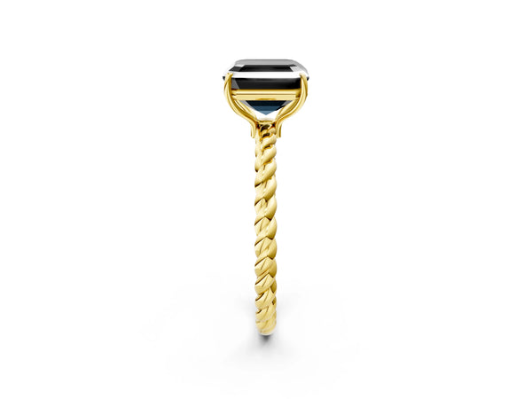 Yellow Gold Asscher Cut Twisted Solitaire Engagement Ring Setting for Black Center