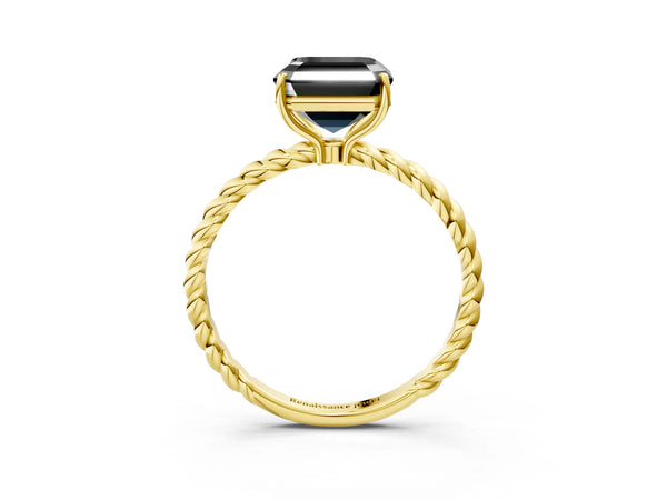Yellow Gold Asscher Cut Twisted Solitaire Engagement Ring Setting for Black Center