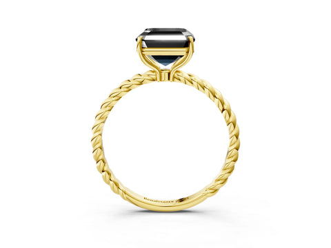 Yellow gold Fancy Black Asscher Cut Solitaire Twisted Band 4-Prong Ring_15