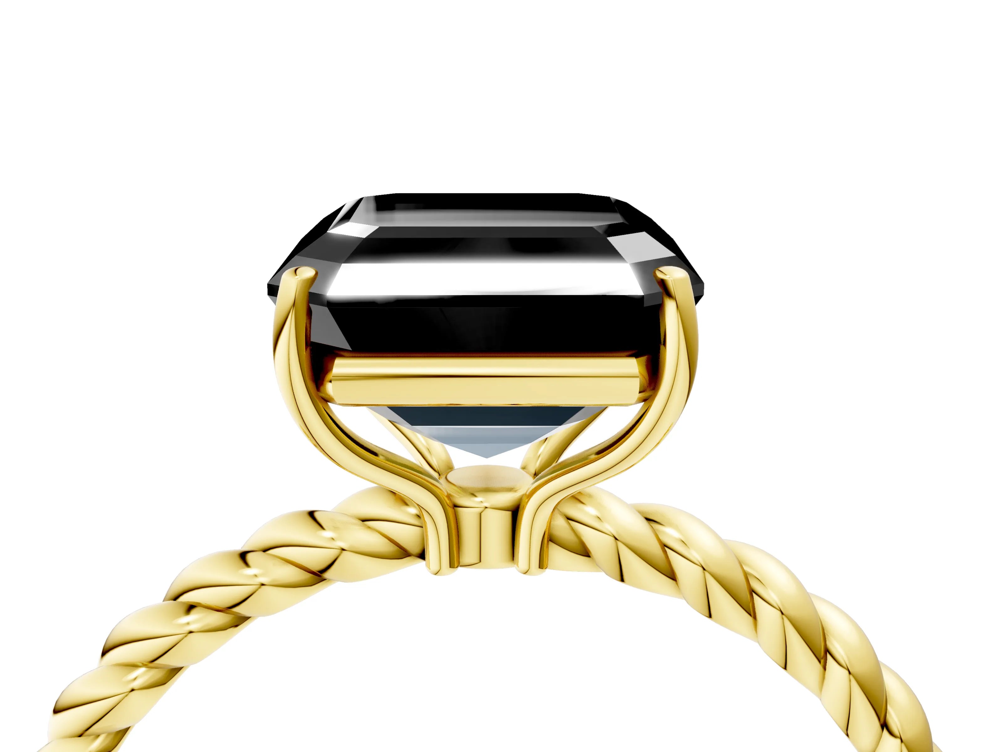 Yellow gold Fancy Black Asscher Cut Solitaire Twisted Band 4-Prong Ring_16