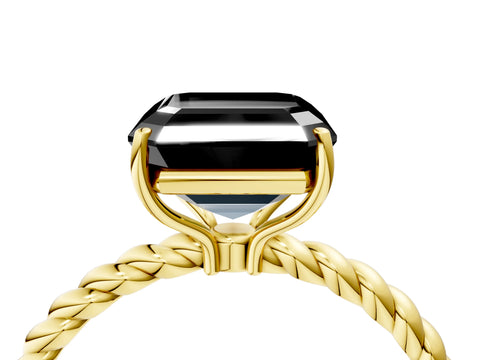Yellow gold Fancy Black Asscher Cut Solitaire Twisted Band 4-Prong Ring_16
