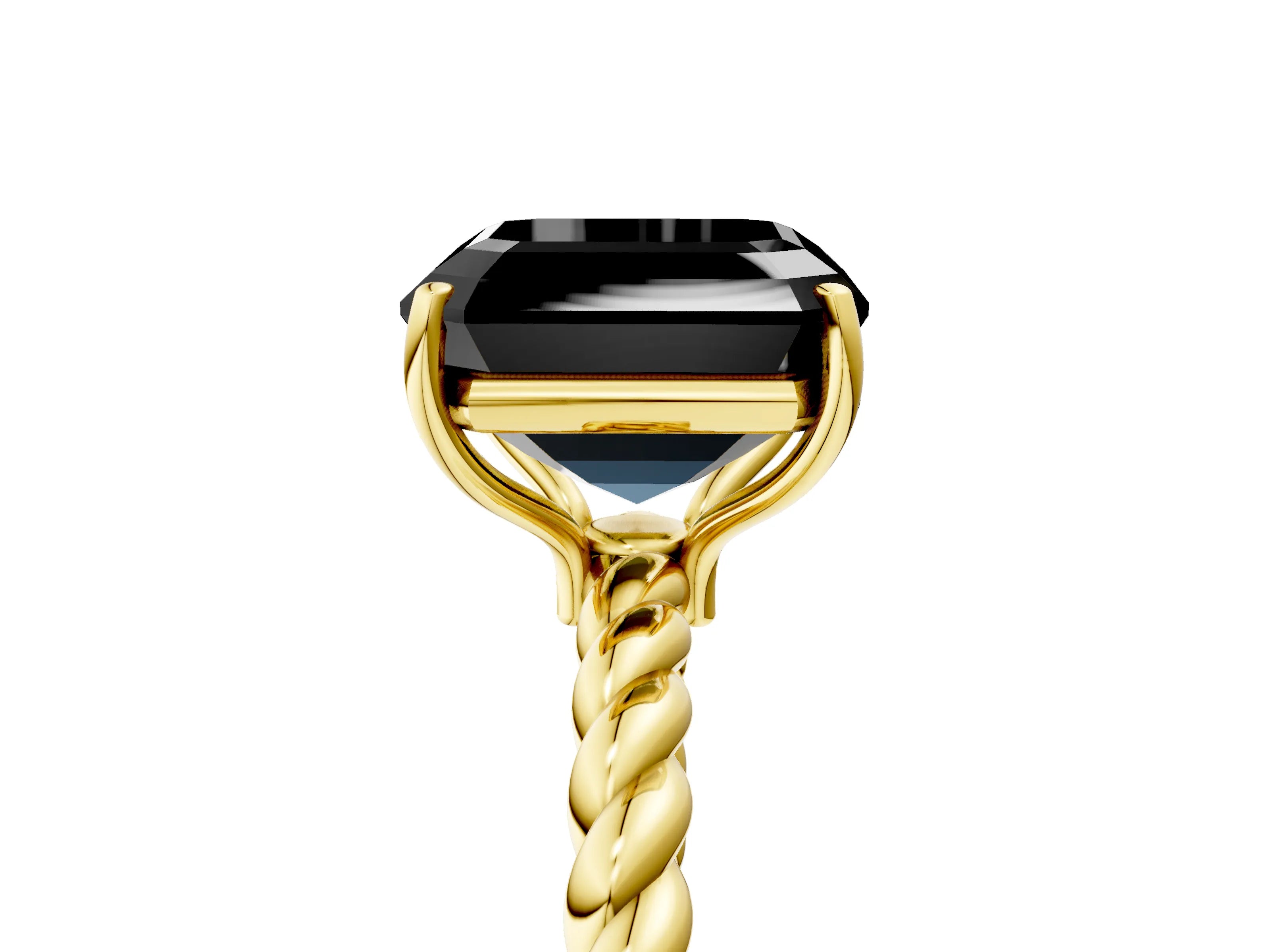 Yellow gold Fancy Black Asscher Cut Solitaire Twisted Band 4-Prong Ring_17