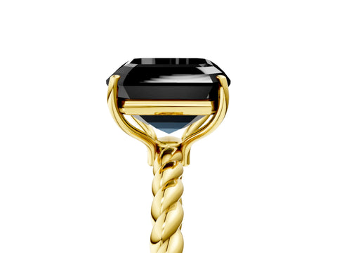 Yellow gold Fancy Black Asscher Cut Solitaire Twisted Band 4-Prong Ring_17