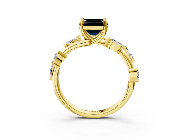 Yellow Gold Asscher Cut Marquise Accent Twisted Engagement Ring Setting for Black Center