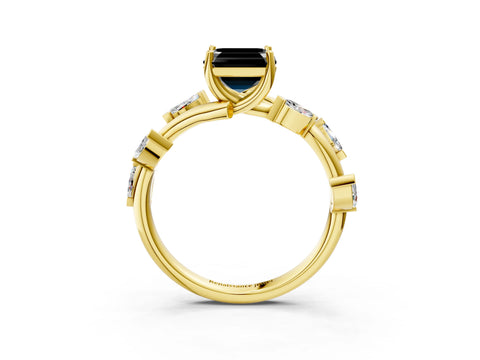 Yellow gold Fancy Black Asscher Cut Solitaire Twisted Band Marquise Accent Prong Setting Ring_3