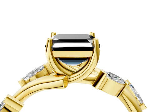 Yellow gold Fancy Black Asscher Cut Solitaire Twisted Band Marquise Accent Prong Setting Ring_4
