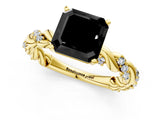 Yellow gold Fancy Black Asscher Cut Solitaire Twisted Band with Pavé Accents and Four-Prong Setting_1
