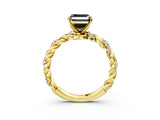 Yellow gold Fancy Black Asscher Cut Solitaire Twisted Band with Pavé Accents and Four-Prong Setting_3