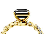Yellow gold Fancy Black Asscher Cut Solitaire Twisted Band with Pavé Accents and Four-Prong Setting_4