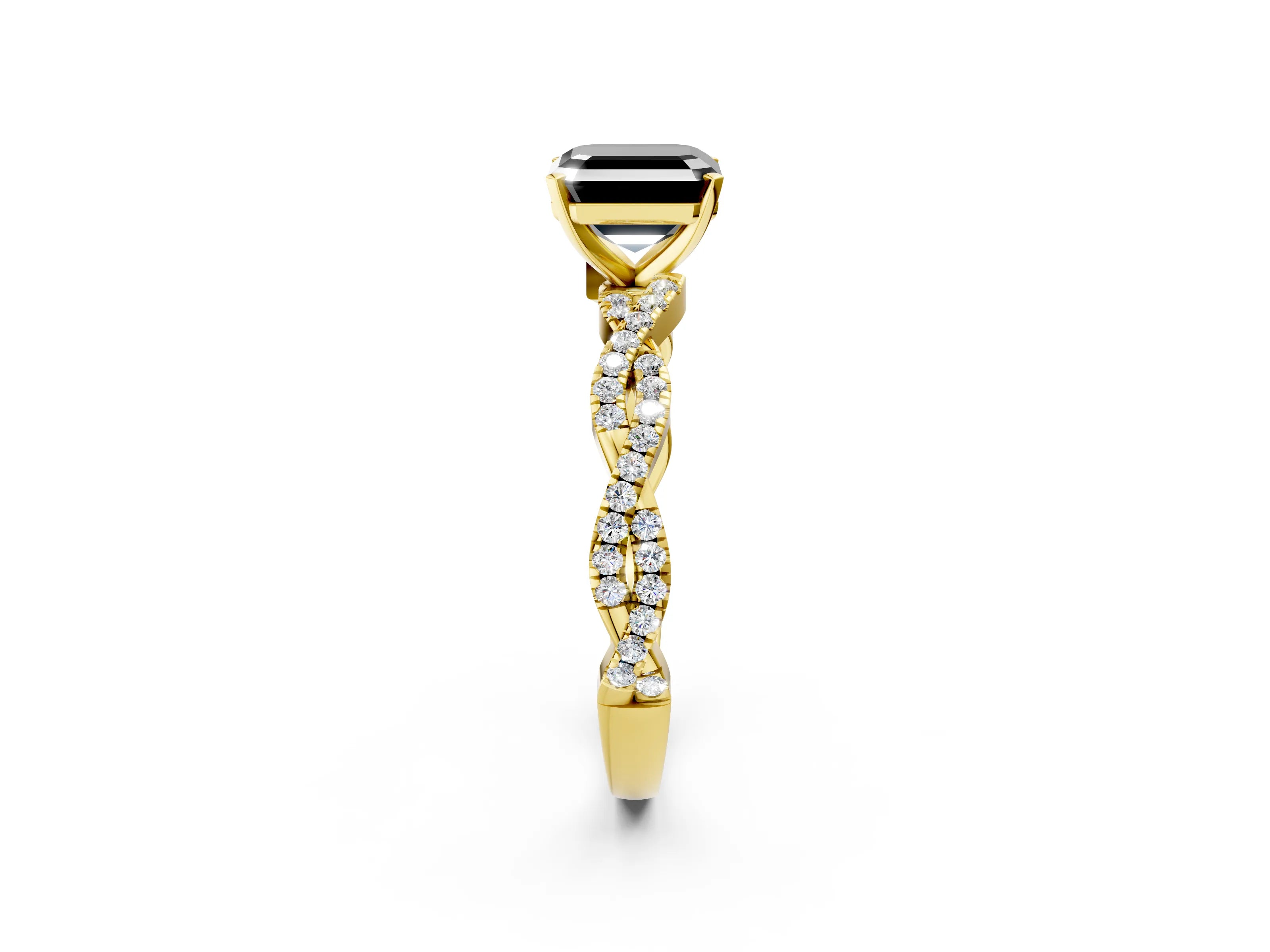 Yellow gold Fancy Black Asscher Cut Solitaire Twisted Pave Band with Four-Prong Setting_17