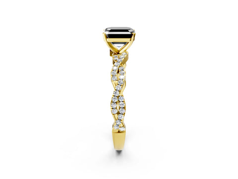 Yellow gold Fancy Black Asscher Cut Solitaire Twisted Pave Band with Four-Prong Setting_17