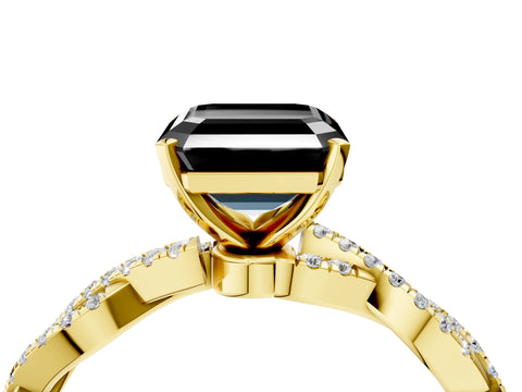 Yellow gold Fancy Black Asscher Cut Solitaire Twisted Pave Band with Four-Prong Setting_19
