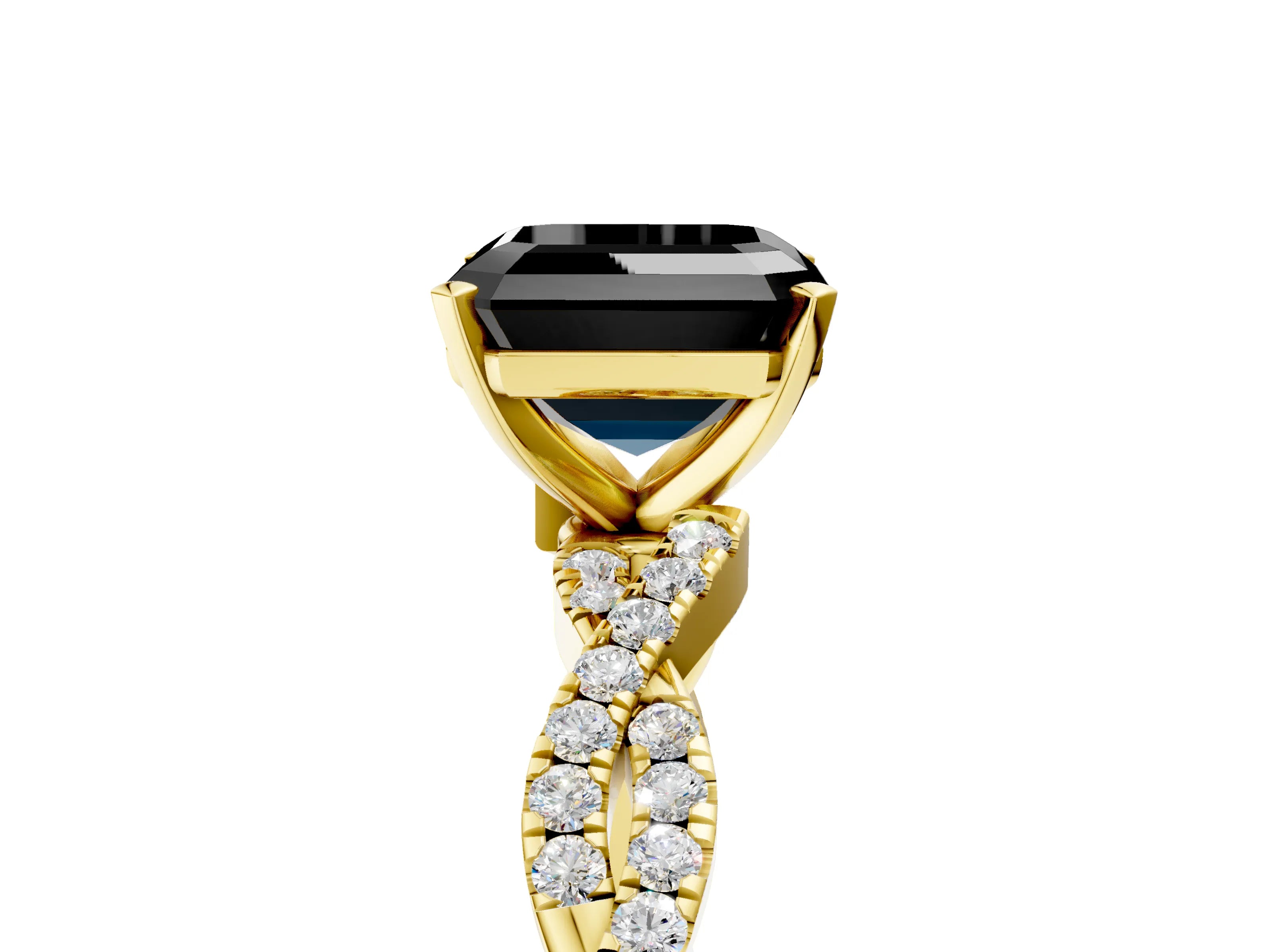 Yellow gold Fancy Black Asscher Cut Solitaire Twisted Pave Band with Four-Prong Setting_20