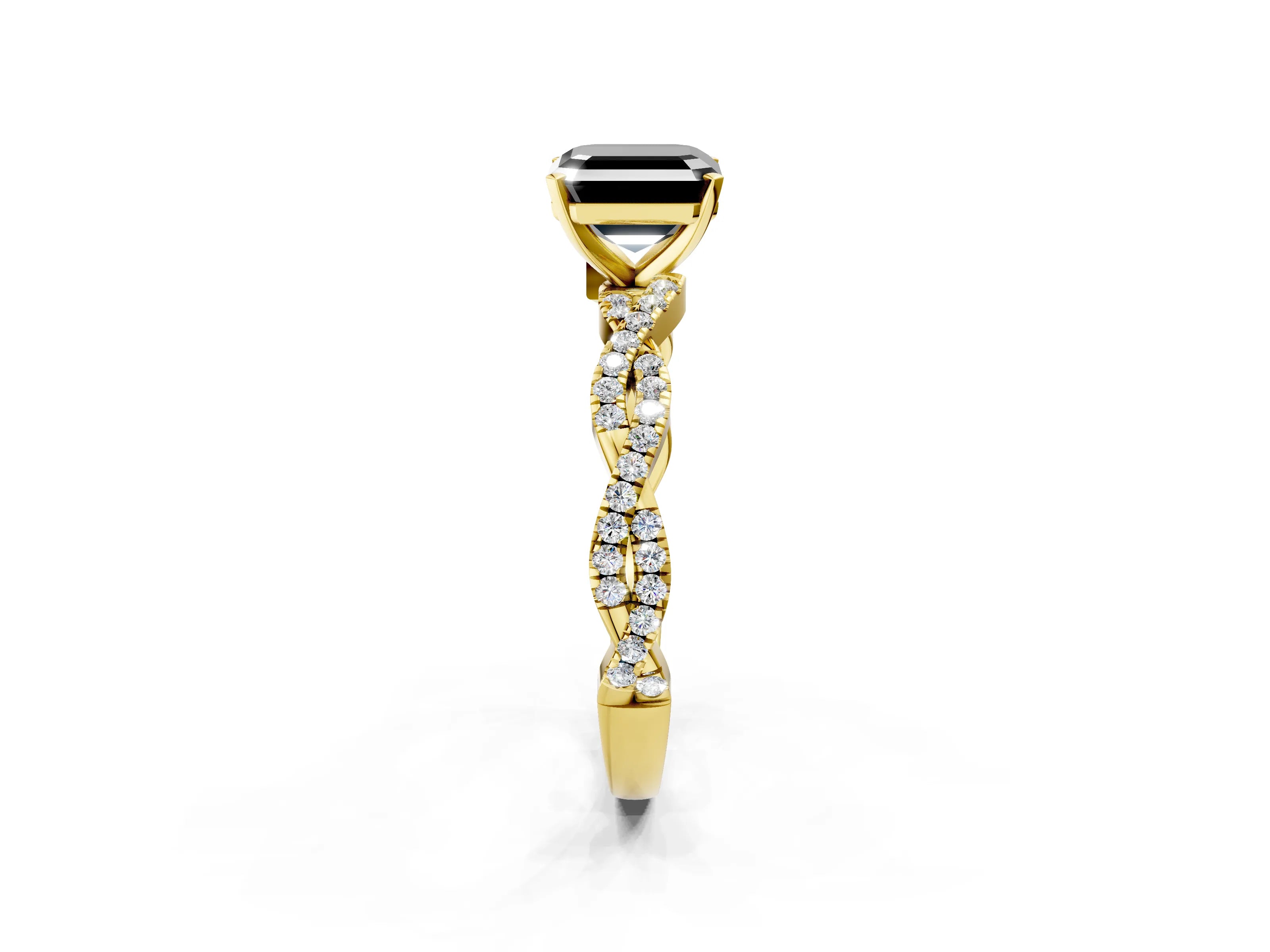 Yellow gold Fancy Black Asscher Cut Solitaire Twisted Pave Band with Four-Prong Setting_5