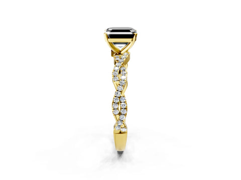 Yellow gold Fancy Black Asscher Cut Solitaire Twisted Pave Band with Four-Prong Setting_5