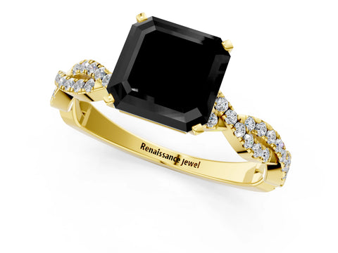 Yellow gold Fancy Black Asscher Cut Solitaire Twisted Pave Band with Four-Prong Setting_6