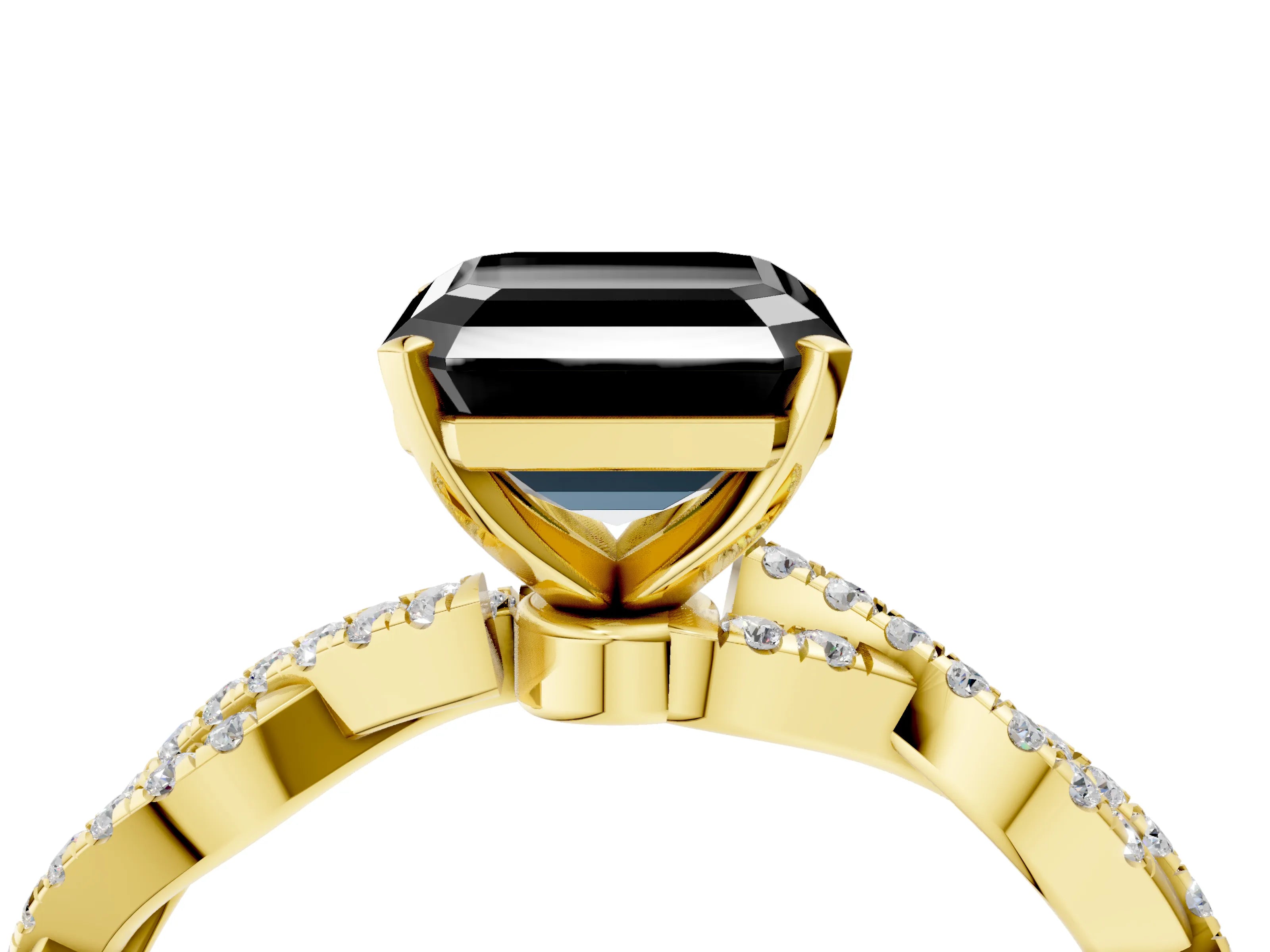 Yellow gold Fancy Black Asscher Cut Solitaire Twisted Pave Band with Four-Prong Setting_7