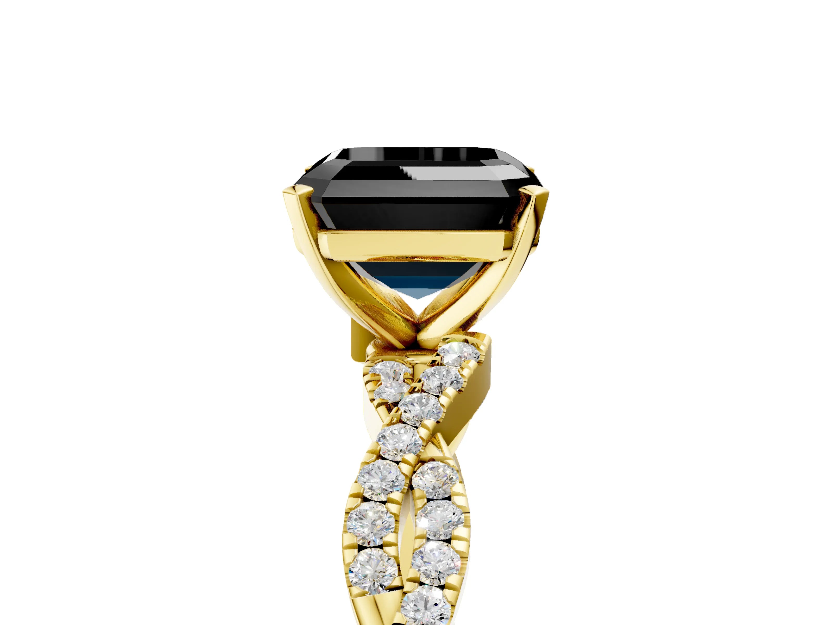 Yellow gold Fancy Black Asscher Cut Solitaire Twisted Pave Band with Four-Prong Setting_8