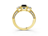 Yellow gold Fancy Black Asscher Cut Three-Stone Diamond Ring with Pavé Band and Four-Prong Setting_3
