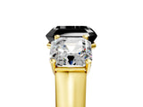 Yellow gold Fancy Black Asscher Cut Three-Stone Diamond Ring with Prong Setting on a Classic Band_17