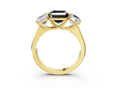 Yellow gold Fancy Black Asscher Cut Three-Stone Diamond Ring with Prong Setting on a Classic Band_3