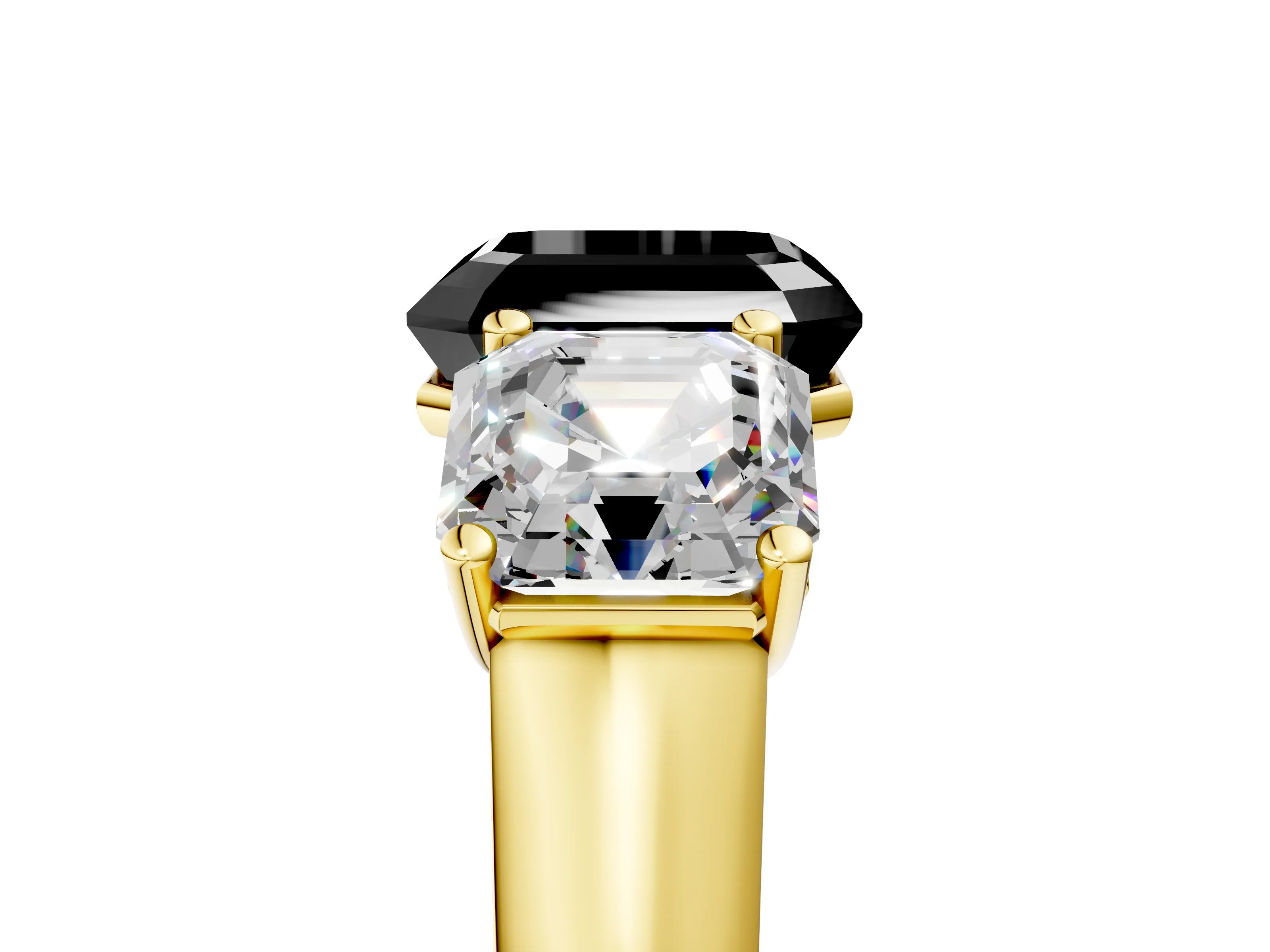 Yellow gold Fancy Black Asscher Cut Three-Stone Diamond Ring with Prong Setting on a Classic Band_5