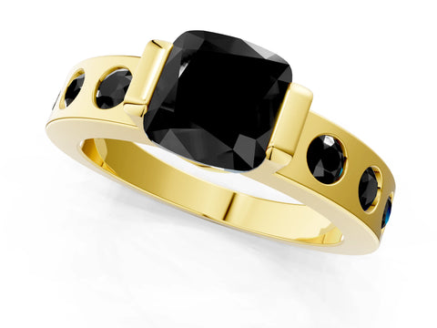 Yellow gold Fancy Black Cushion Cut Brilliant Channel-Set Diamond Ring with Bezel Prong Setting_1