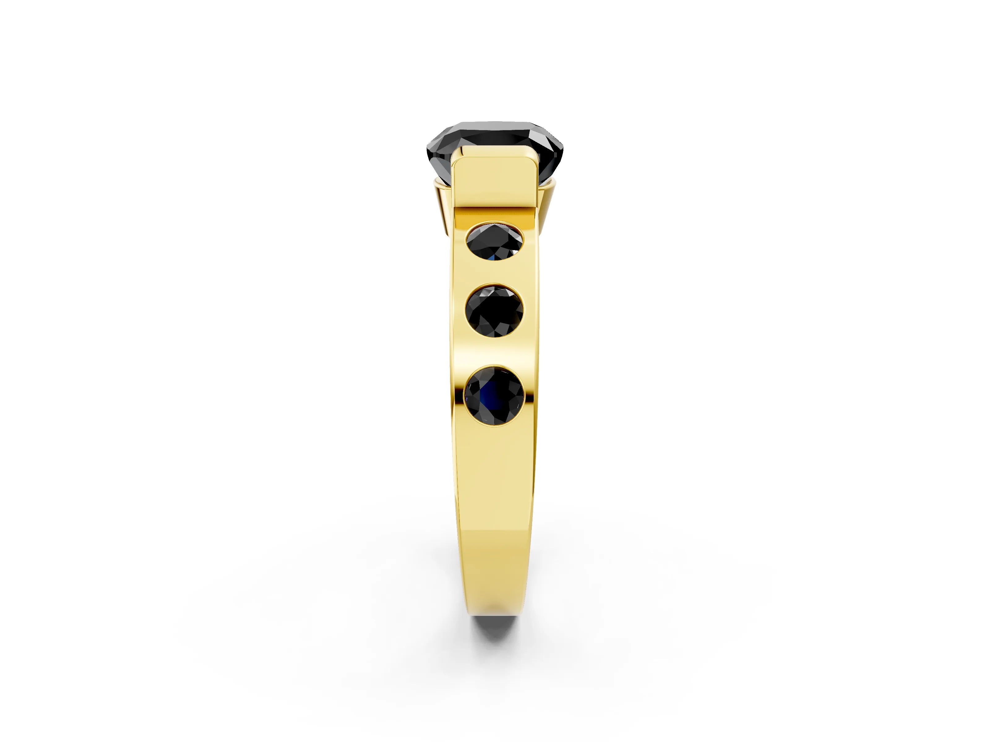 Yellow gold Fancy Black Cushion Cut Brilliant Channel-Set Diamond Ring with Bezel Prong Setting_2