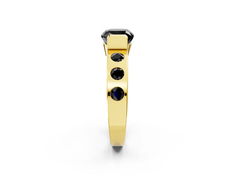Yellow gold Fancy Black Cushion Cut Brilliant Channel-Set Diamond Ring with Bezel Prong Setting_2
